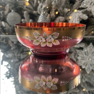 Vintage Bohemian crystal cranberry glass bowl